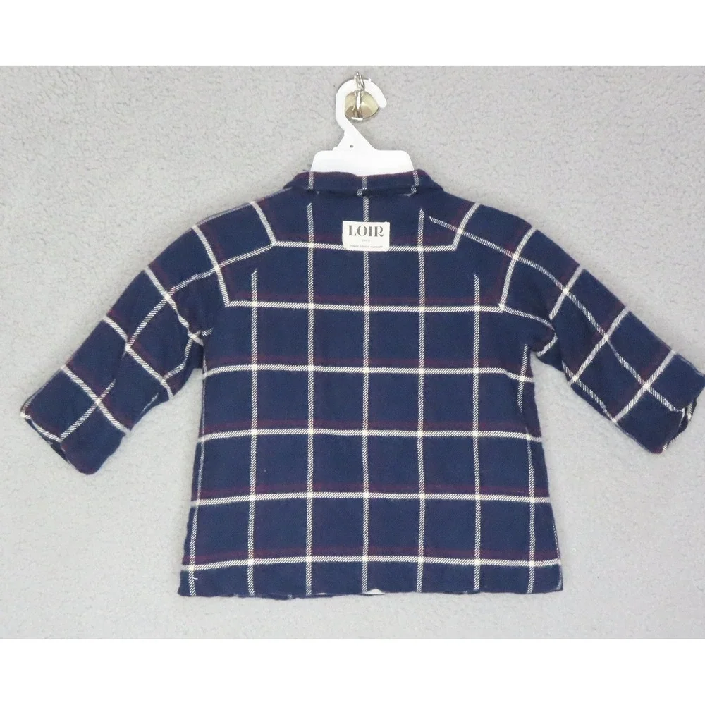 LOIR Paris Kids‎ Jacket 36 mos Navy Windowpane Plaid French Designer Cotton Coat